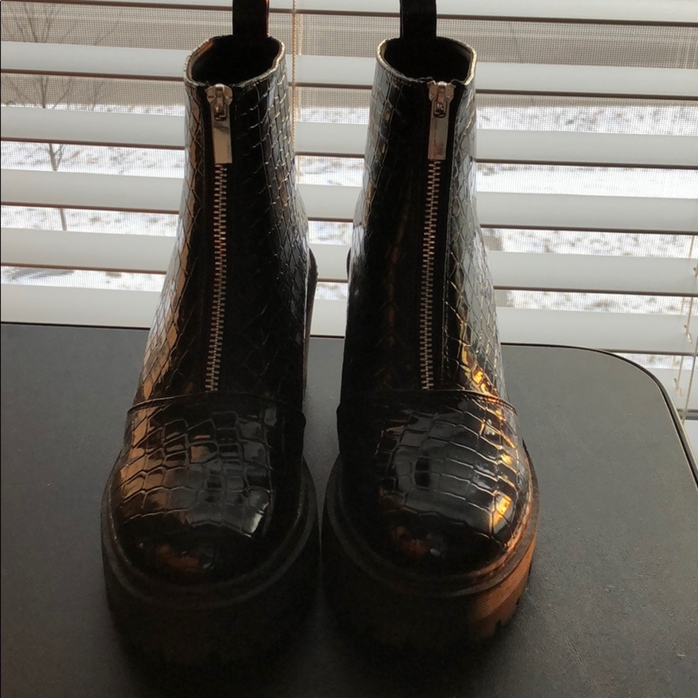 Black crocodile skin booties